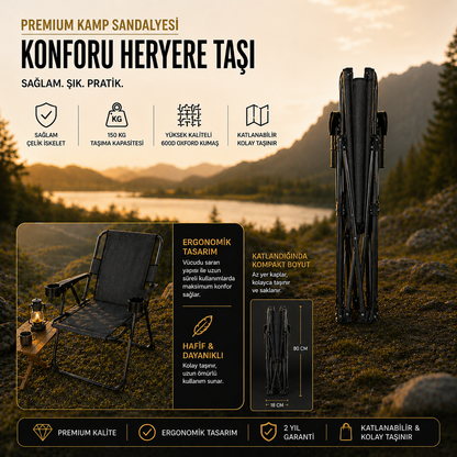 Nordveil™ Titan Kamp Sandalyesi | Çift Bardak Tutuculu