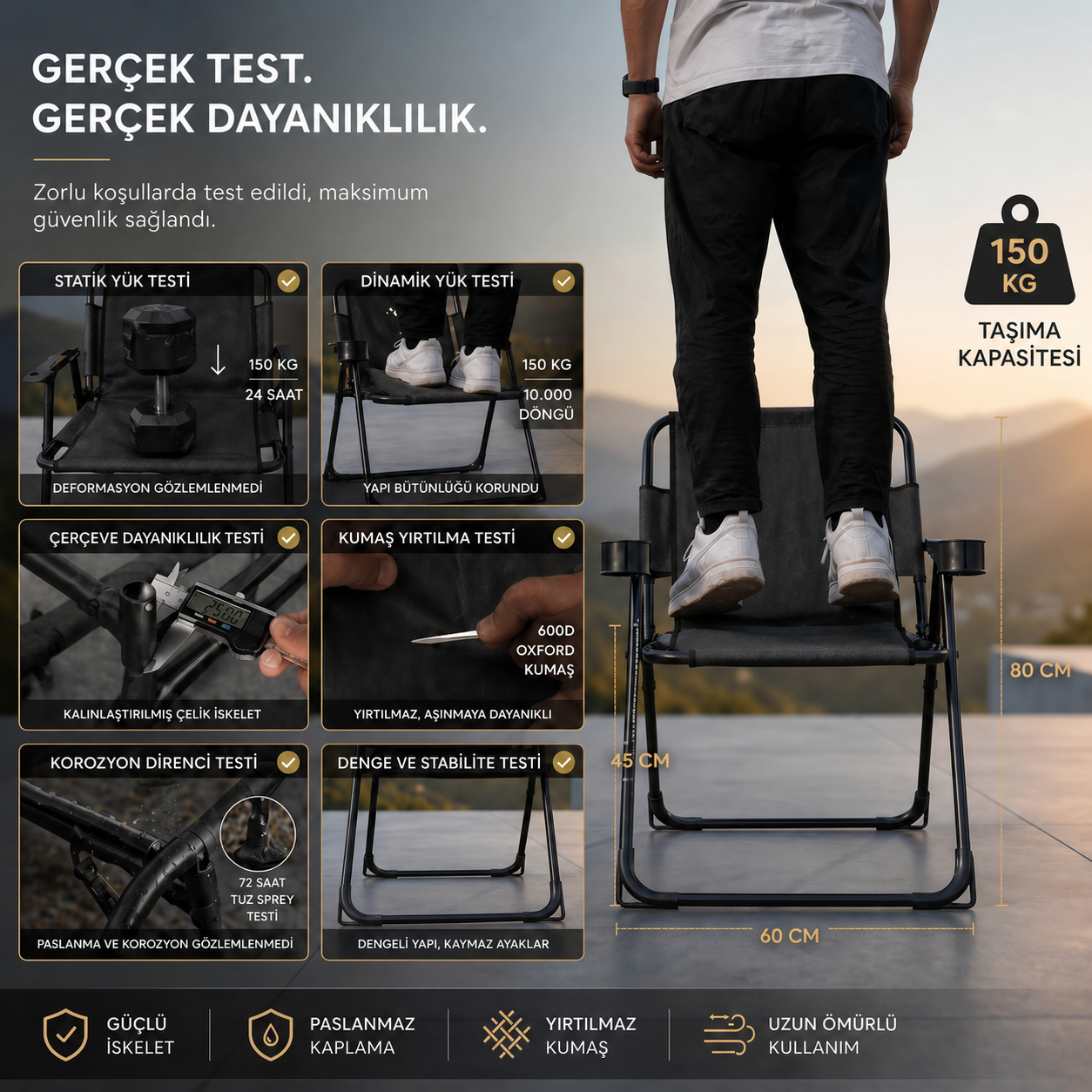Nordveil™ Titan Kamp Sandalyesi | Çift Bardak Tutuculu