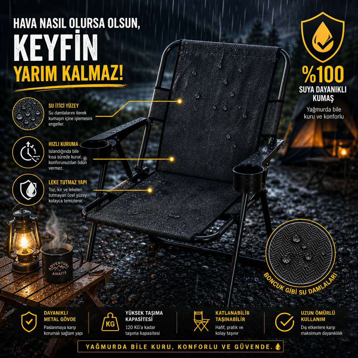 Nordveil™ Titan Kamp Sandalyesi | Çift Bardak Tutuculu