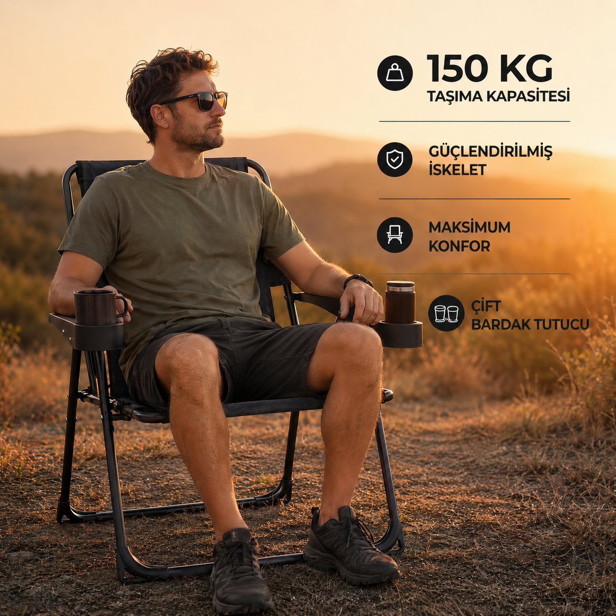 Nordveil™ Titan Kamp Sandalyesi | Çift Bardak Tutuculu
