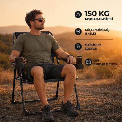 Nordveil™ Titan Kamp Sandalyesi | Çift Bardak Tutuculu