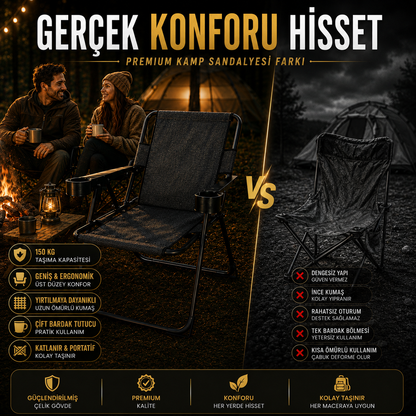 Nordveil™ Titan Kamp Sandalyesi | Çift Bardak Tutuculu
